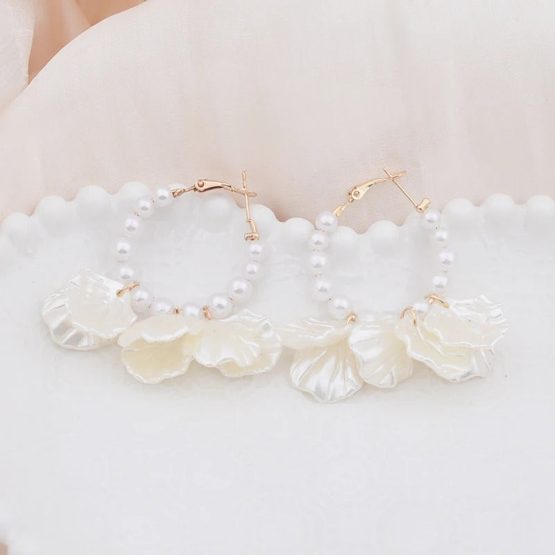 Shell Flower Dangle Earrings Women Pearl Beads Jewelry