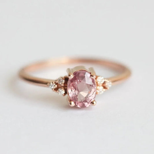 14K Rose Solid Gold Rings for Women Ruby Pink Fine Jewelry for Luxury Wedding Bands Anniversary Rings Gift Women