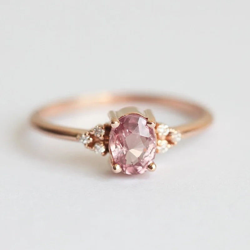14K Rose Solid Gold Rings for Women Ruby Pink Fine Jewelry for Luxury Wedding Bands Anniversary Rings Gift Women