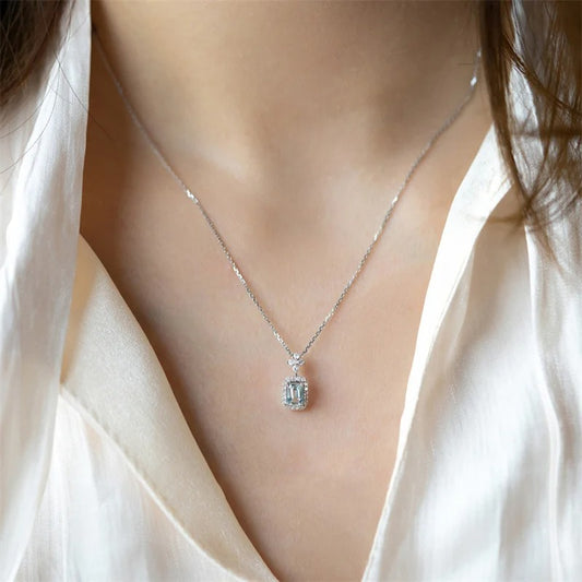 Fancy Geometric Pendant Necklace with Light Blue Cubic Zirconia Aesthetic Women's Clavicle Chain Necklace Wedding Jewelry