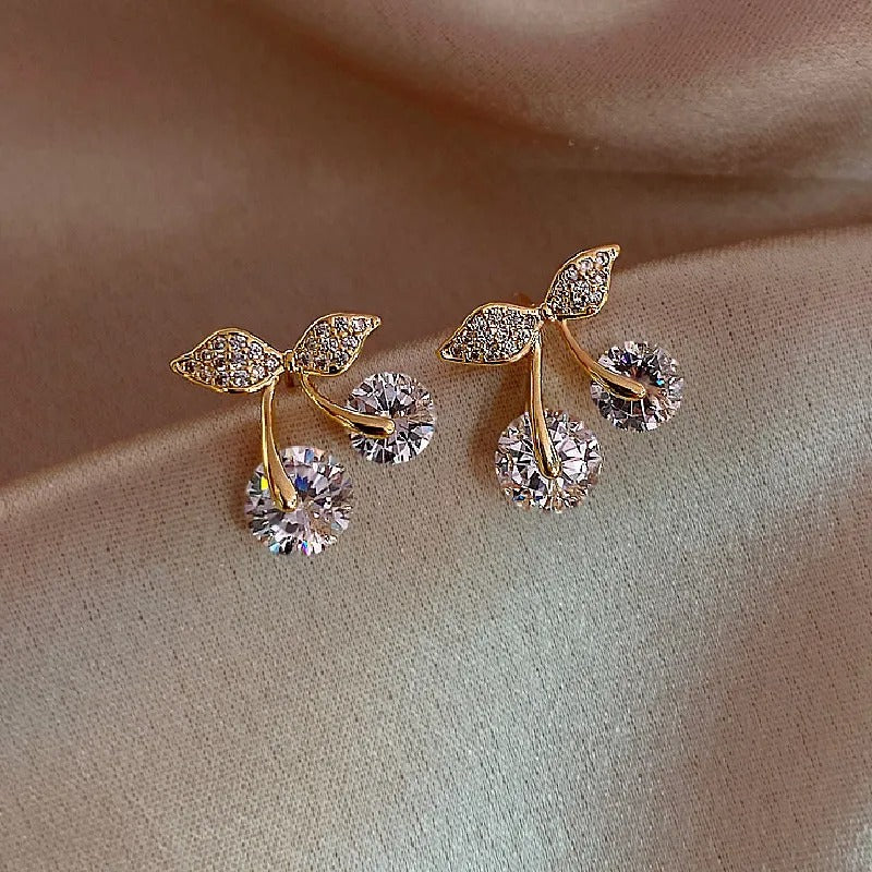 Pink Opal Cherry Drop Earrings with Zircon for Women