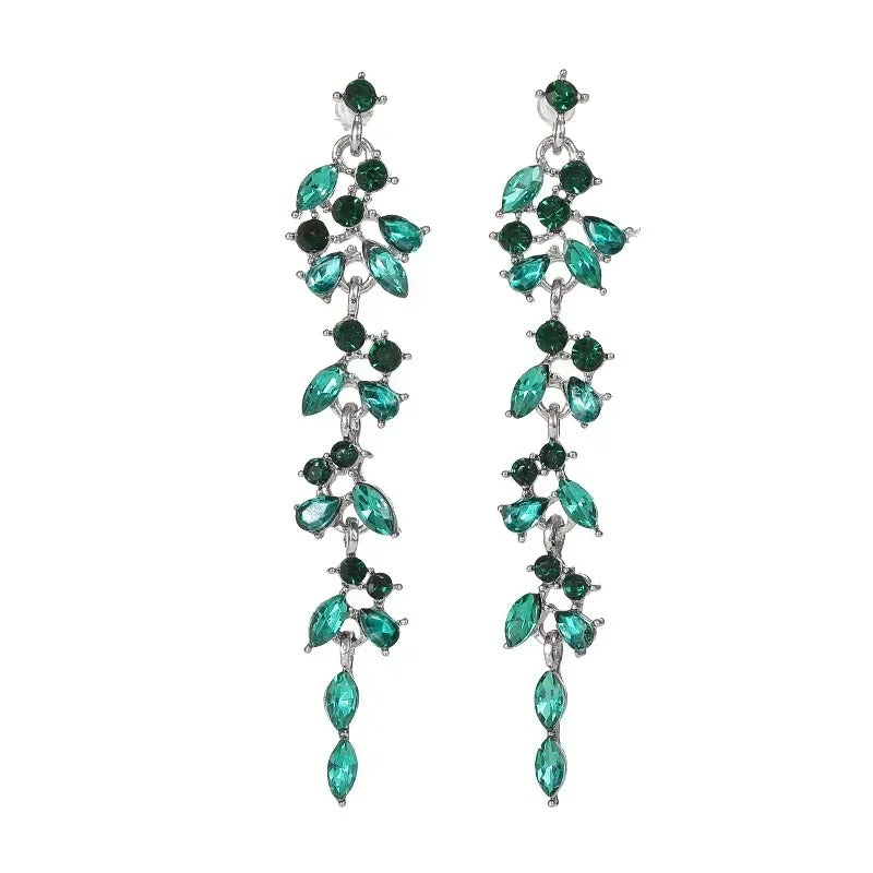 Long Tassel Dangle Earrings Women Rhinestone Geometric Leaf