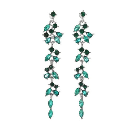 Long Tassel Dangle Earrings Women Rhinestone Geometric Leaf