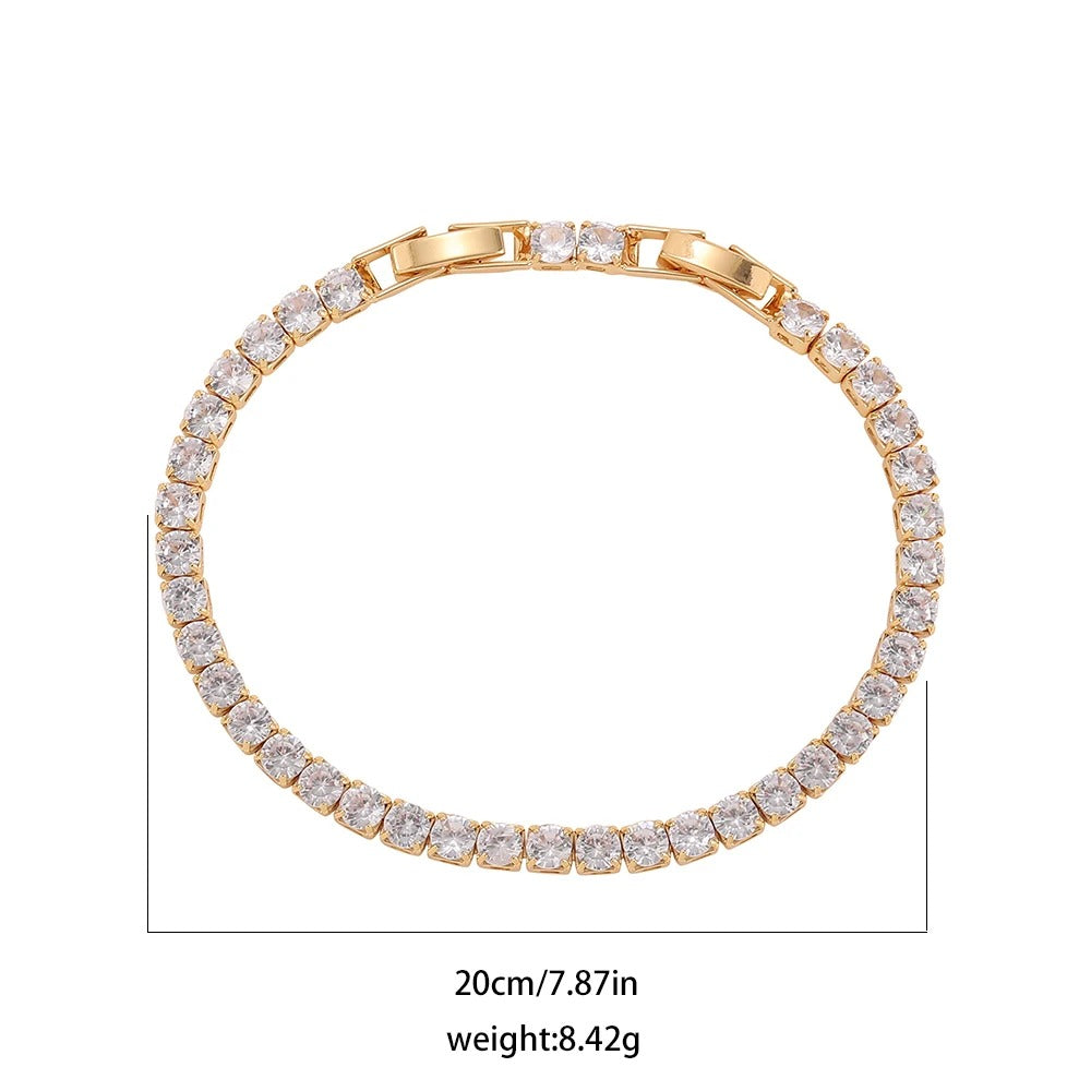 Luxury CZ Tennis Bracelet Round Crystal Stainless Steel Bangle for Women