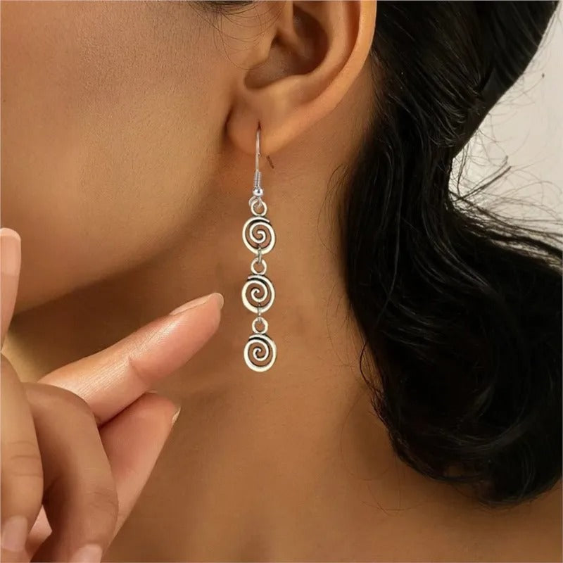 Retro Spiral Swirl Dangle Earrings for Women Vintage Silver Color Minimalist Creative Earrings Party Jewelry Gifts