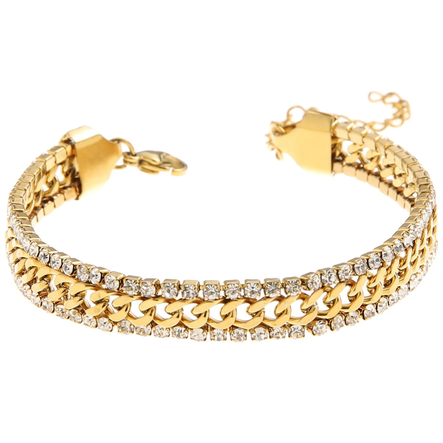 18K Gold Plated Stainless Steel Adjustable Bracelet with Cubic Zirconia Stackable Jewelry Gift for Women/girls