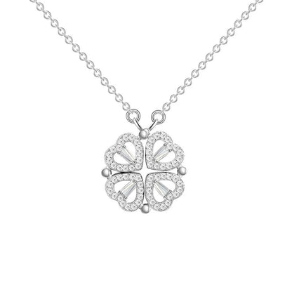 Luxury Four Leaf Clover Pendant Necklace Stainless Steel Crystal Gold Color Heart Jewelry for Women Gift