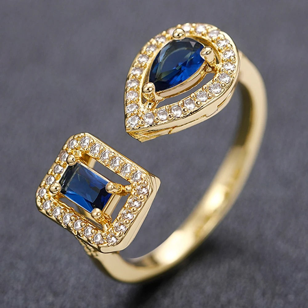 Geometric Shaped Cuff Opening Rings for Women Silver Color/Gold Color Noble Cubic Zirconia Ring Accessory Fashion Jewelry
