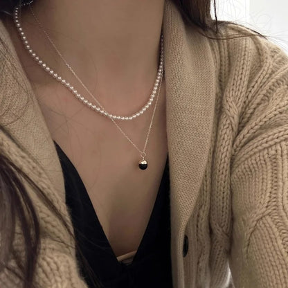 925 Sterling Silver Necklace Black Ball Simple Pendant Punk Geometric for Women Girl Jewelry Gift