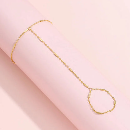 Gold Chain Hand Harness Bracelet with Finger Rings for Women