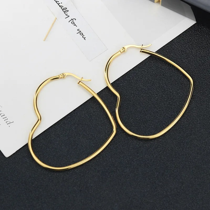 Big Heart Hoop Earrings Gold Stainless Steel Women’s Jewelry