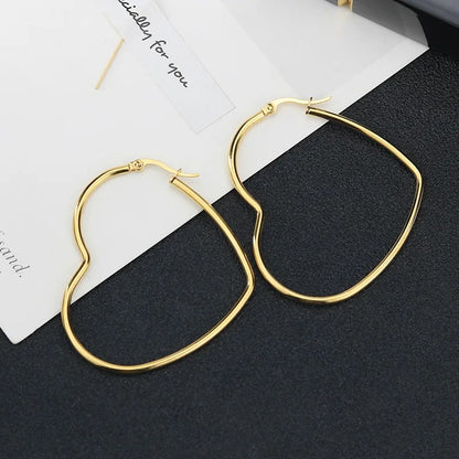 Big Heart Hoop Earrings Gold Stainless Steel Women’s Jewelry