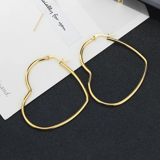 Big Heart Hoop Earrings Gold Stainless Steel Women’s Jewelry