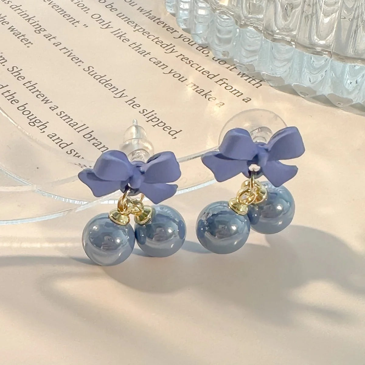Super Sweet Pink Bow Earrings with Heart Candy Beads for Women