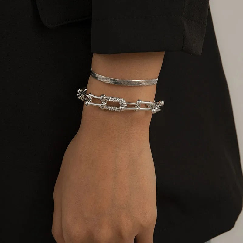 New Extendable Gold Color Metal Bracelet for Women Girls Snake Chain Hoop Link Ins Style Bracelet Jewelry Set