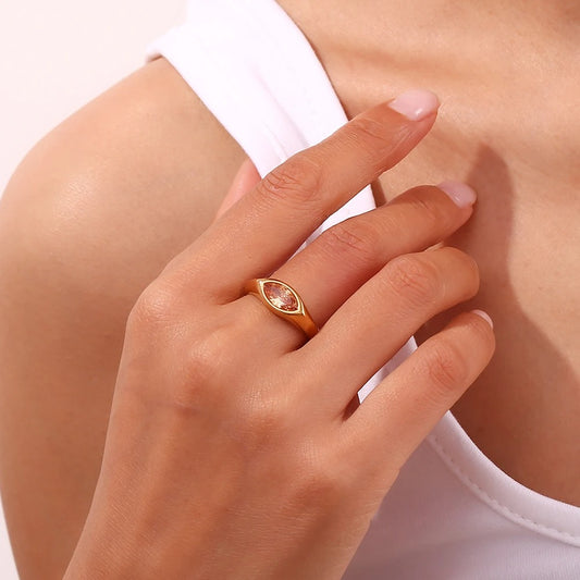 Horse Eye Zircon Seal Ring Colorful Hypoallergenic Stainless Steel Decoration Gold Plated Jewelry