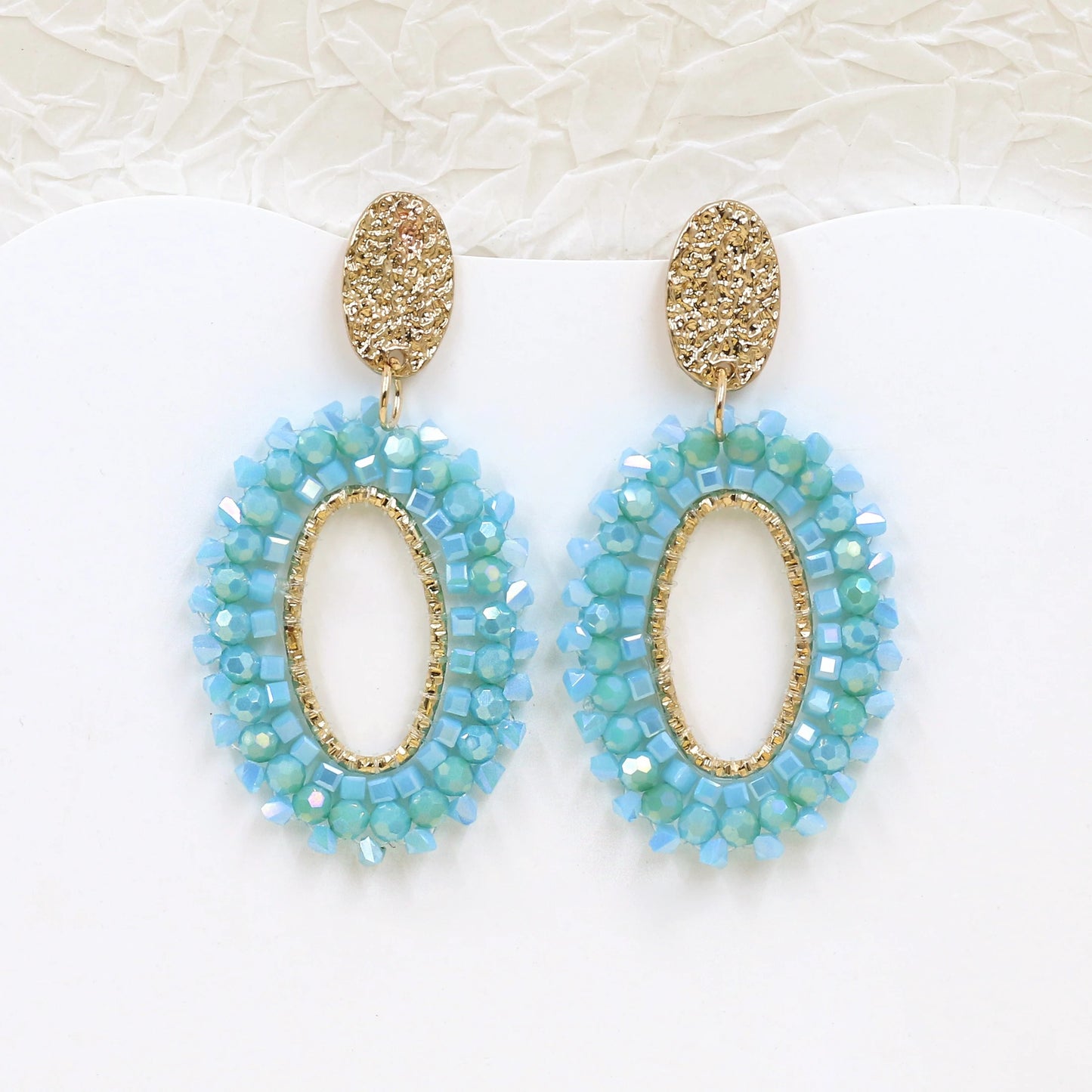 Handmade Oval Crystal Bead Drop Earrings for Women Gift
