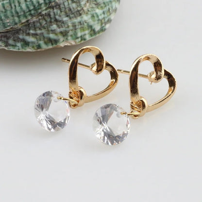 3D Round Rhinestone Drop Earrings for Women Gold Silver Dangle Jewelry