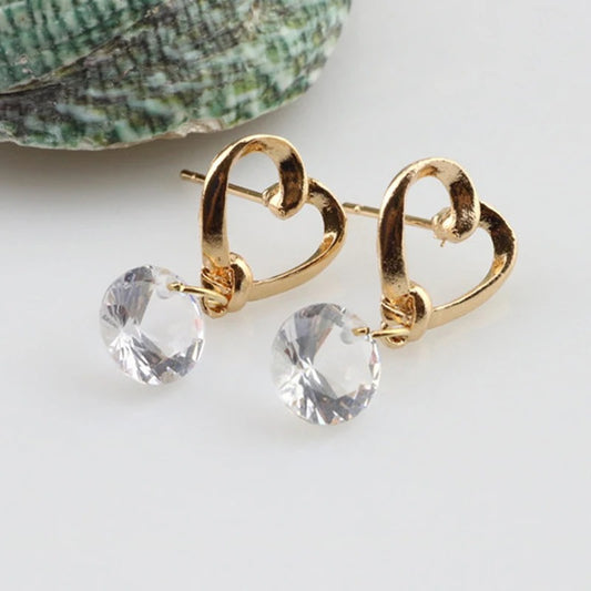 3D Round Rhinestone Drop Earrings for Women Gold Silver Dangle Jewelry