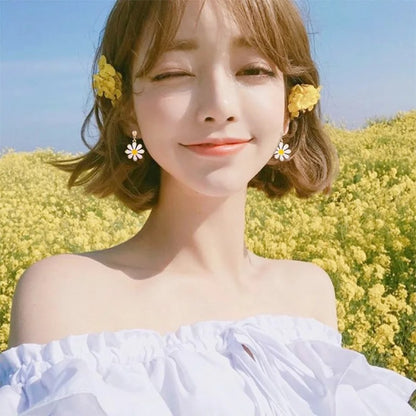 Gold Daisy Sunflower Drop Earrings Long Dangle Jewelry for Women