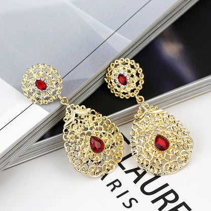 Gold Color Morocco Earring For Women Arabic Bride Wedding Jewelry Crystal Drop Earring