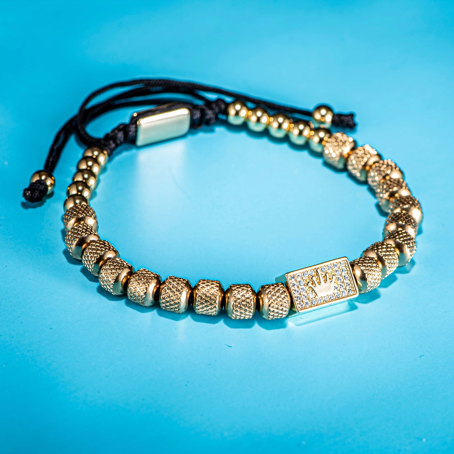Luxury Micro-Set Square Crown Bead Bracelet Men Adjustable
