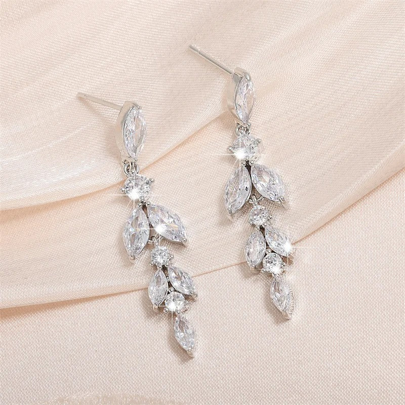 Elegant Marquise Leaf CZ Drop Earrings for Weddings