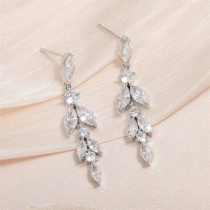Elegant Marquise Leaf CZ Drop Earrings for Weddings