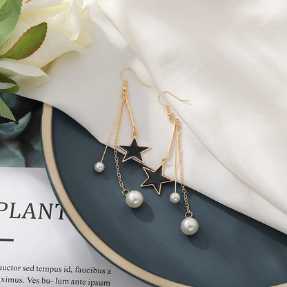 Long Tassel Pearl Star Earrings for Women Wedding Party Dangle Jewelry Gift