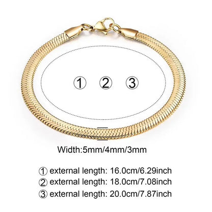 Stainless Steel Snake Chain Bracelet Gold Charm for Men & Women