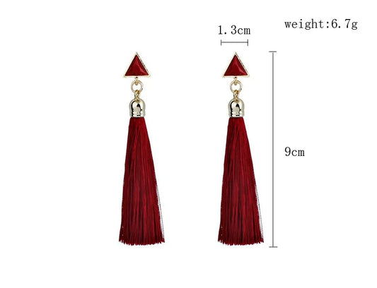 Long Triangle Tassel Drop Earrings Multicolor Boho Jewelry for Women