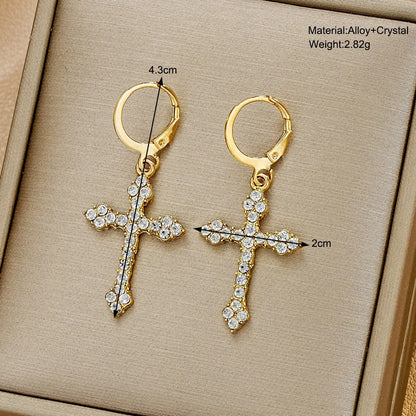 Rhinestone Cross Earrings Kpop Crystal Zircon Cross Drop Earring for Women Earrings Jewelry Accessories