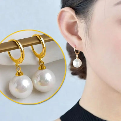 Fashion Pearl Drop Hoop Earrings Stainless Steel Women Accessories