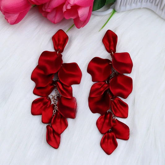 Petal Tassel Long Drop Earrings for Women Red Blue Dangle Jewelry Gift