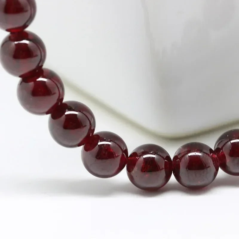 Natural Garnet Stone Bracelet Men & Women Wine Red Bead Jewelry