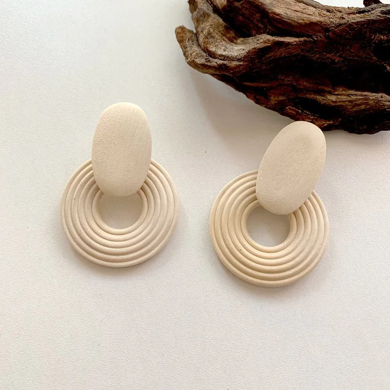 Unique Wooden Round Drop Earrings Handmade Women Jewelry