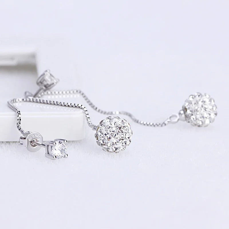 925 Silver Crystal Tassel Earrings Long Drop Jewelry for Women