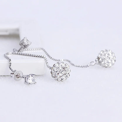 925 Silver Crystal Tassel Earrings Long Drop Jewelry for Women