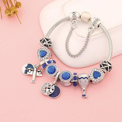 Dark Blue Crystal Star Bracelet Enamel Plane & Ball Pendant Jewelry