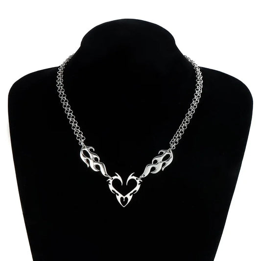 Stainless Steel Silver Color Thorn Heart Choker Necklace For Woman Man Punk Hip Hop Metal Hollow Clavicle Chain Necklace Jewelry