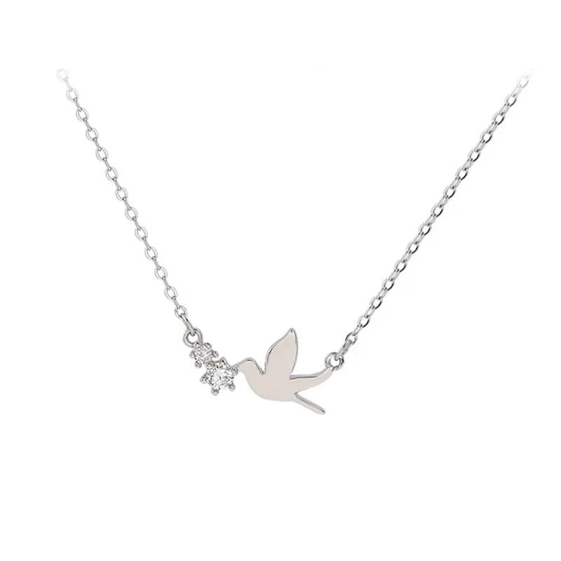 Korean Silver White Dove Zircon Clavicle Necklace