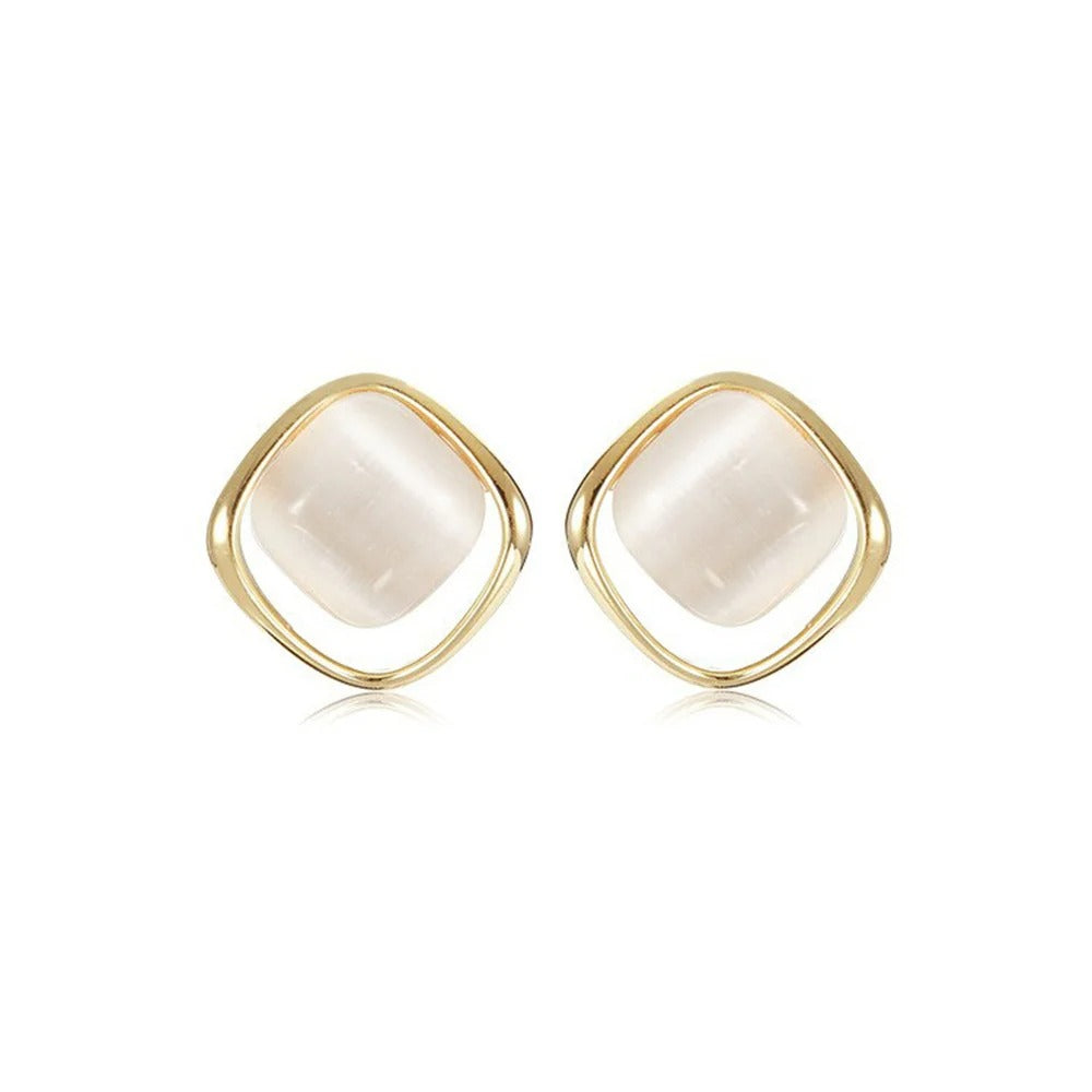 Simple Gold Cat Eye Stone Earrings Trendy Geometric Jewelry for Women