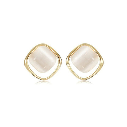 Simple Gold Cat Eye Stone Earrings Trendy Geometric Jewelry for Women
