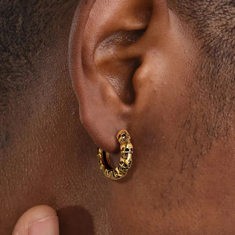 Skull Hoop Circle Earrings Hip Hop Fashion Jewelry Unisex Everyday Wear