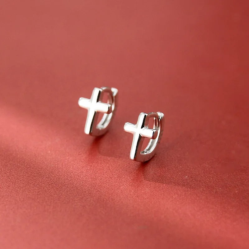 Sterling Silver Cross Earrings for Women Fashion Personality Couple Small Contracted Earrings