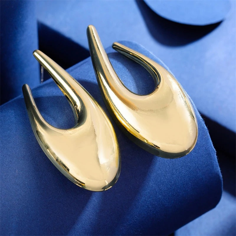 Big Exaggerated Women's Hanging Earrings Hollow U Shape Hyperbole Dangle Earrings Gold Color Metal Drop Earrings Fashion Jewelry
