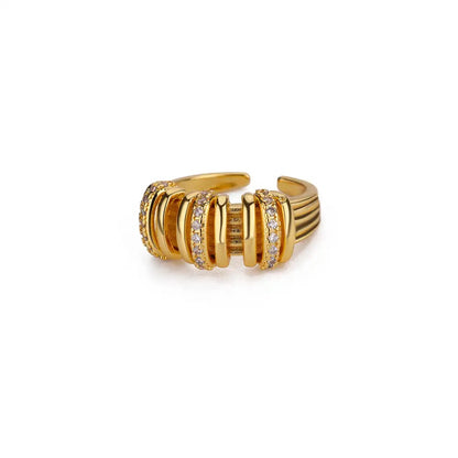 Chunky Gold Zircon Ring Stainless Steel Shiny Statement Jewelry for Women.