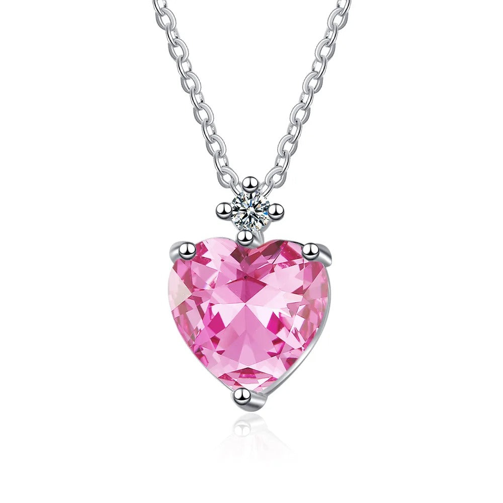 Luxury Heart Pink Zircon Necklace Women’s Sterling Silver Chain