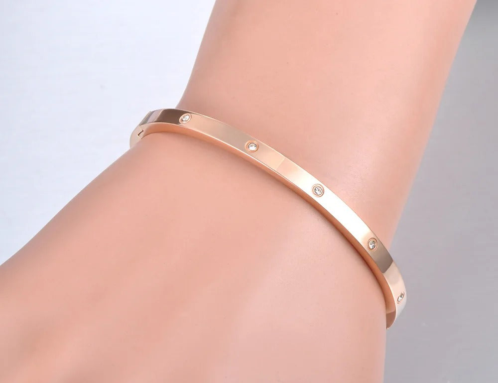 Luxury CZ Crystal Cuff Bracelet Women’s Titanium Jewelry