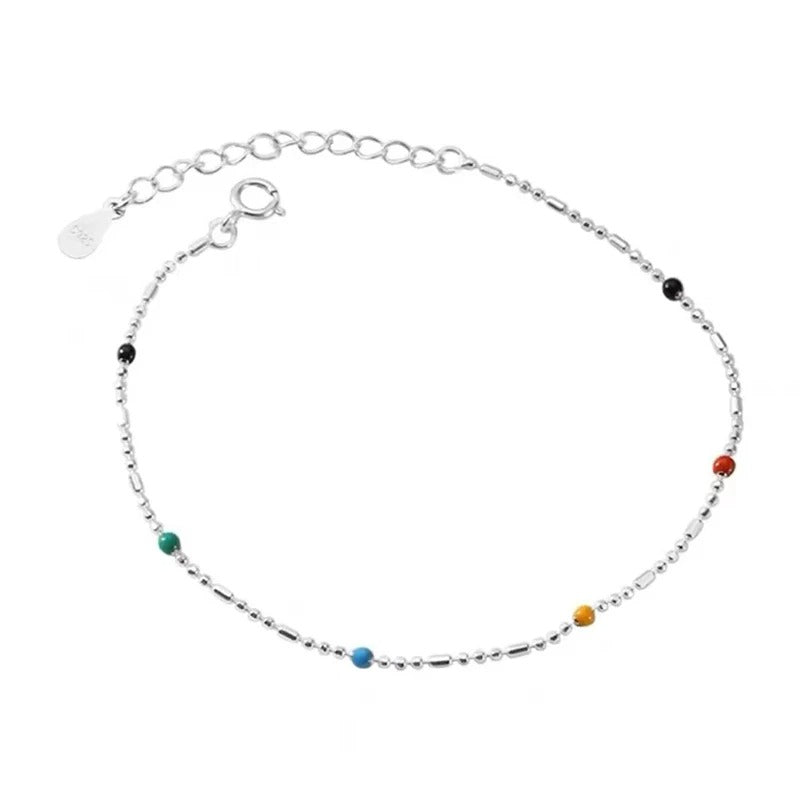 925 Sterling Silver Colorful Bead Charm Bracelet for Women